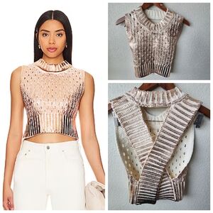 NWOT Free People Cassius Rose Gold Metallic Open Stitch Sweater Vest SMA…